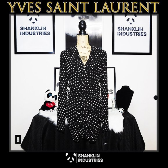 🤍🐼YVES SAINT LAURENT🐼🤍 NWT Butterfly Silk Polka Dot Blouse SZ F34 - Picture 1 of 13